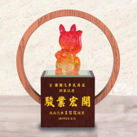 創意獎座-招財貓-木座雷雕
