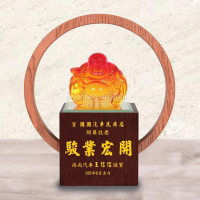 創意獎座-財源滾滾-木座雷雕