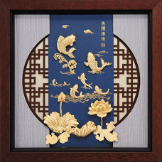 立體金箔畫-黃金畫-魚躍連連30x30cm 立體金箔畫-黃金畫-魚躍連連30x30cm