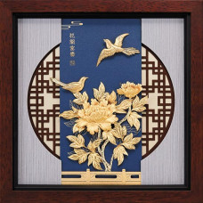 立體金箔畫-黃金畫-花開富貴30x30cm 立體金箔畫-黃金畫-花開富貴30x30cm