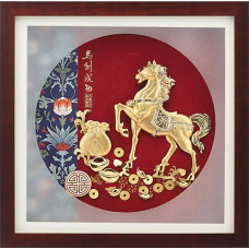 立體金箔畫-黃金畫-馬到成功30x30cm 立體金箔畫-黃金畫-馬到成功30x30cm