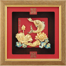 立體金箔畫-黃金畫-純金(連年有餘)24x24cm 立體金箔畫-黃金畫-純金(連年有餘)24x24cm