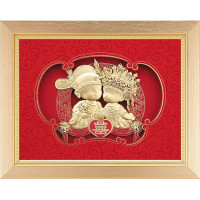金箔畫-黃金畫-純金-中式-雙喜娃娃20x25cm