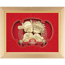 金箔畫-黃金畫-純金-中式-雙喜娃娃20x25cm