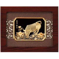 立體金箔畫-黃金畫-純金-旺市金牛20x25cm