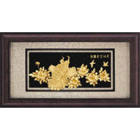 立體金箔畫-黃金畫-花開富貴69x133cm 立體金箔畫-黃金畫-花開富貴69x133cm