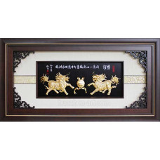 F7024手工金箔 麒麟獻瑞128x67cm
